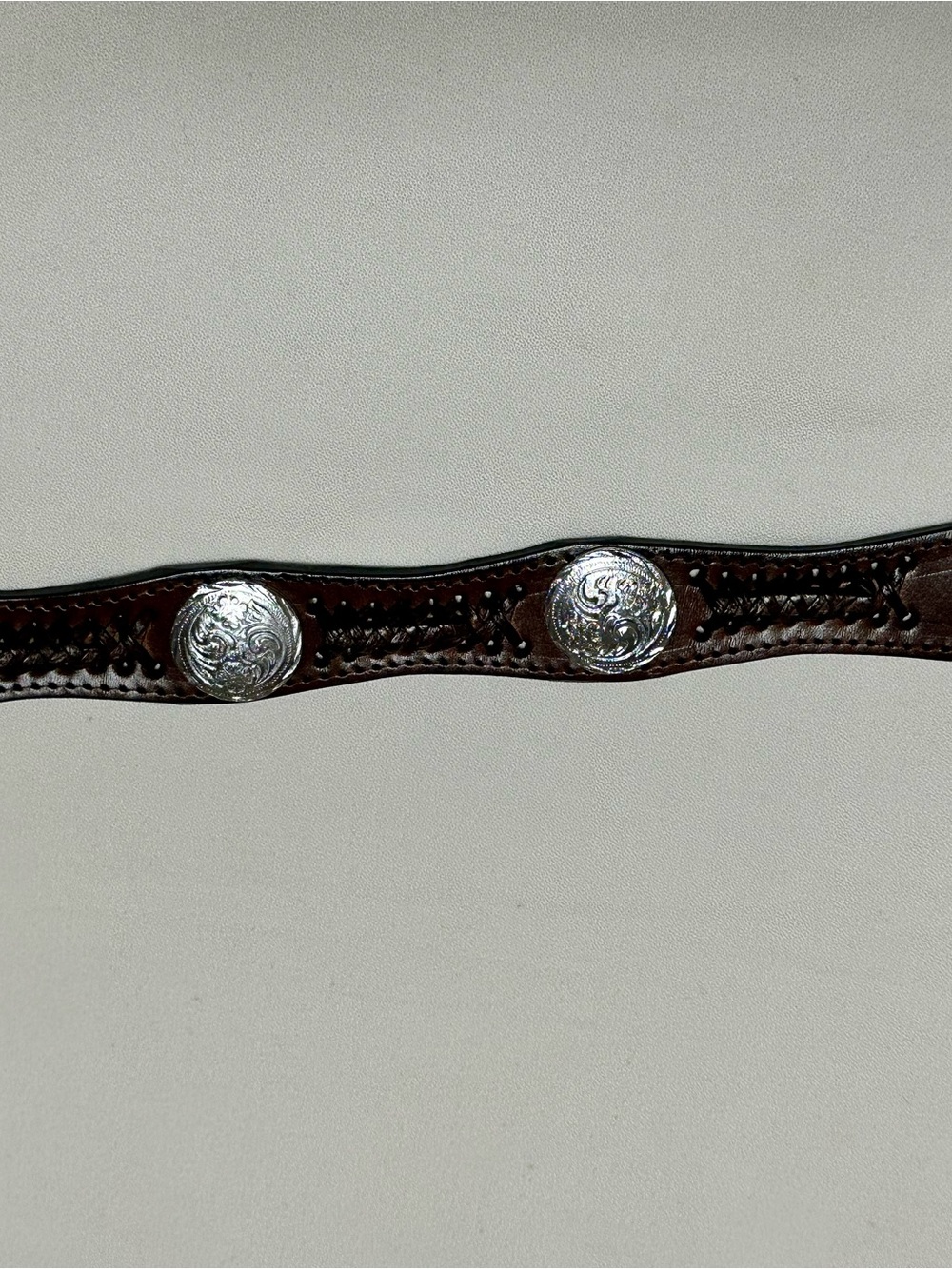 Men's Dark Brown Leather Belt with Silver Conchos